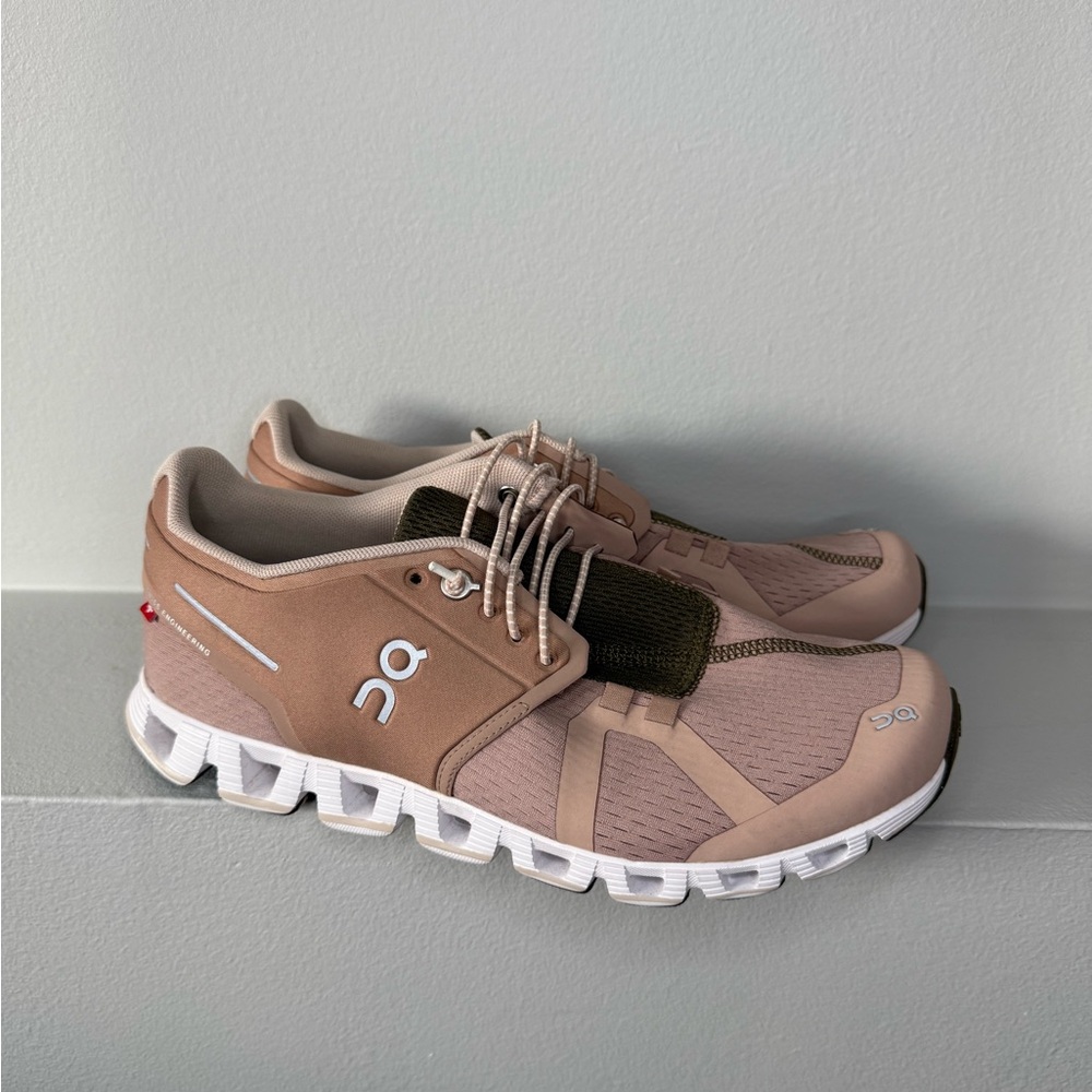 On Running Pink and White Athletic Shoes